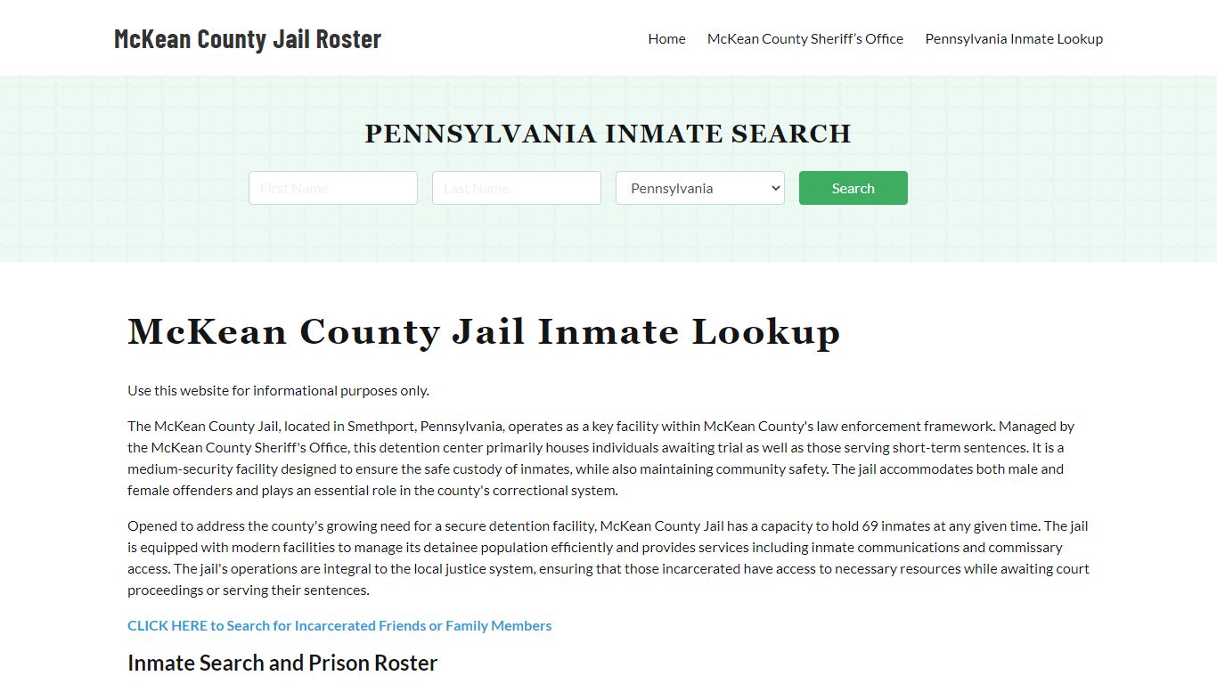 McKean County Jail Roster Lookup, PA, Inmate Search